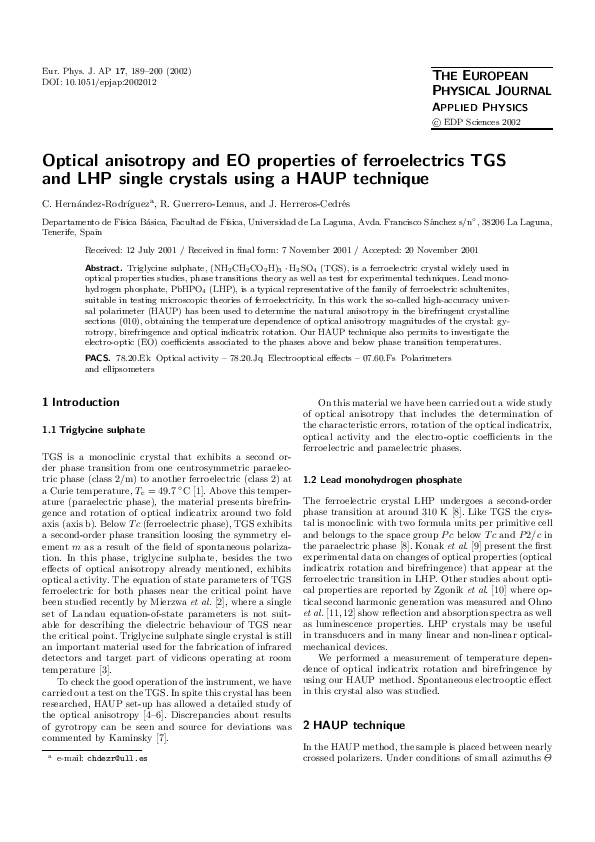 (PDF) Optical anisotropy and EO properties of ferroelectrics TGS and ...