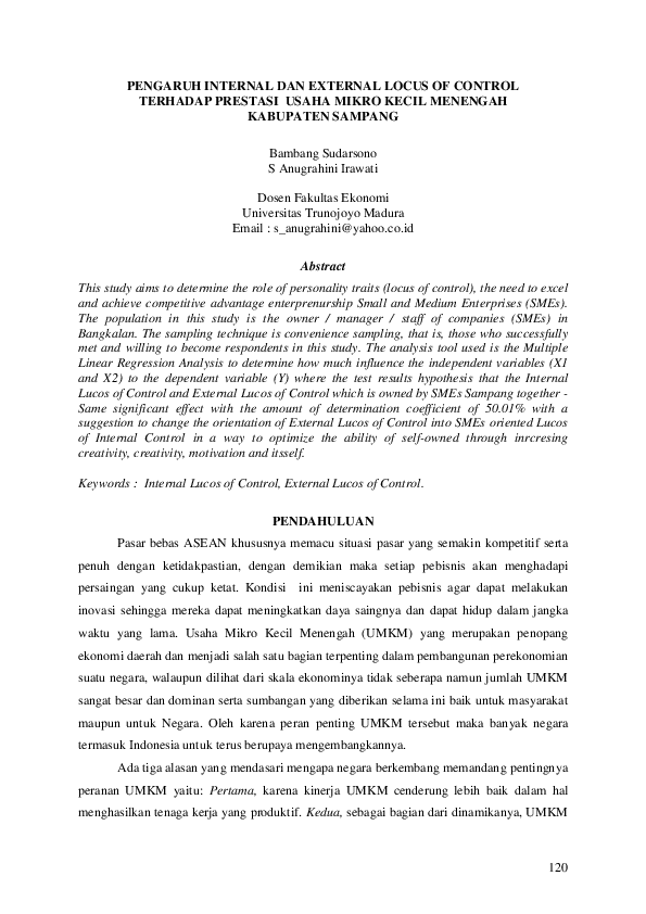(PDF) Pengaruh Internal Dan External Locus of Control Terhadap Prestasi ...