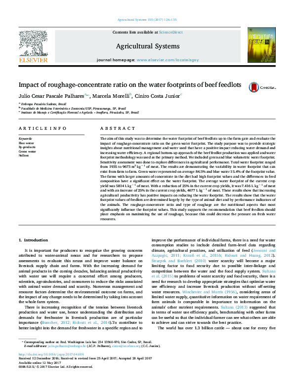 (PDF) Impact of roughage-concentrate ratio on the water footprints of ...
