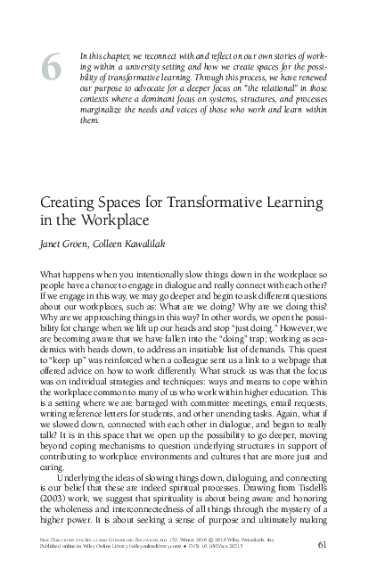 (PDF) Creating Spaces for Transformative Learning in the Workplace