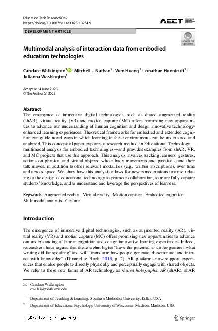 (PDF) Multimodal analysis of interaction data from embodied education ...