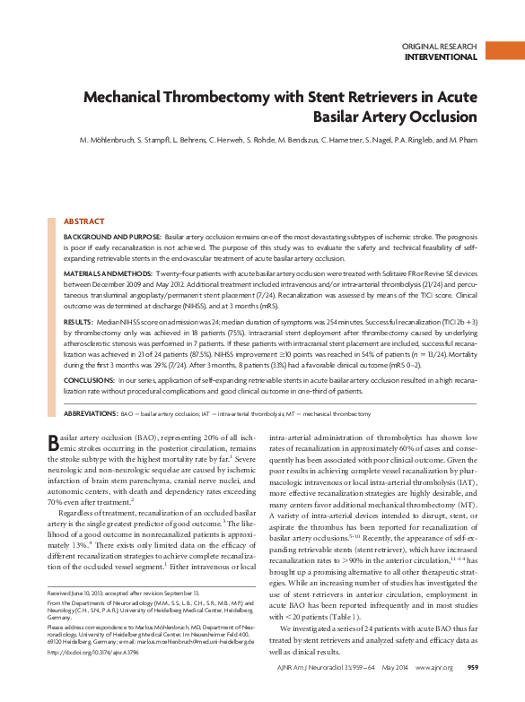 (PDF) Mechanical Thrombectomy with Stent Retrievers in Acute Basilar ...
