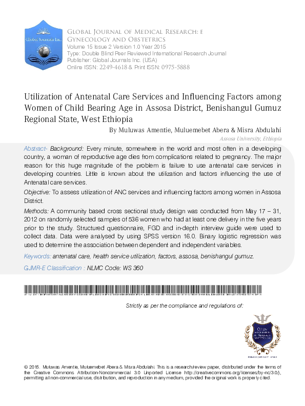 (PDF) Utilization of Antenatal Care Services and Influencing Factors ...