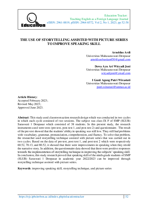 (PDF) The Use of Storytelling Assisted with Picture Series to Improve ...