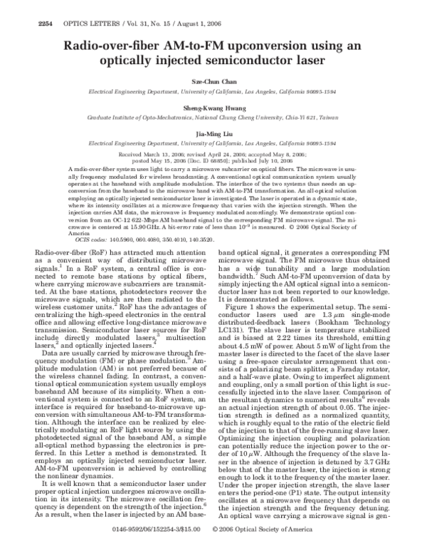 (PDF) Radio-over-fiber AM-to-FM upconversion using an optically ...