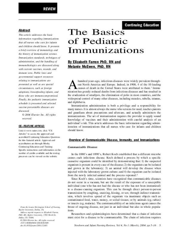 (PDF) The basics of pediatric immunizations