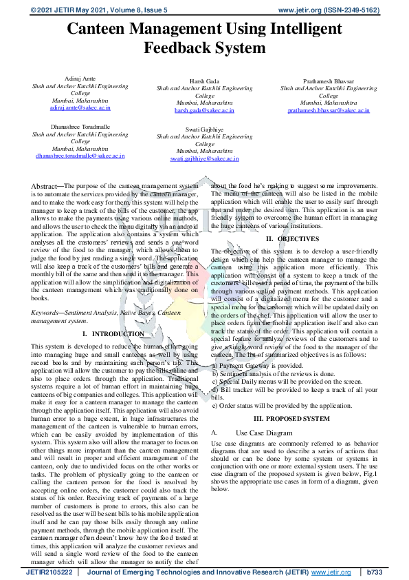 (PDF) Canteen Management Application with Intelligent Feedback System