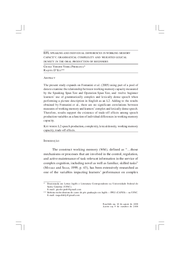 (PDF) Efl Speaking and Individual Differences in Working Memory ...