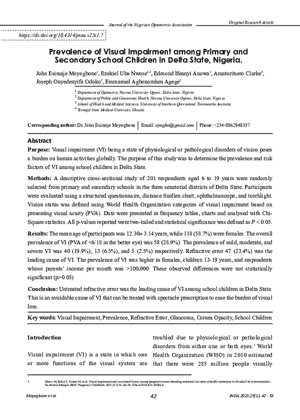 (PDF) Prevalence of visual impairment among primary and secondary ...