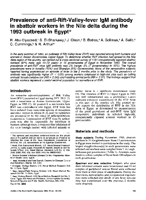 (PDF) Prevalence of anti-Rift-Valley-fever IgM antibody in abattoir ...