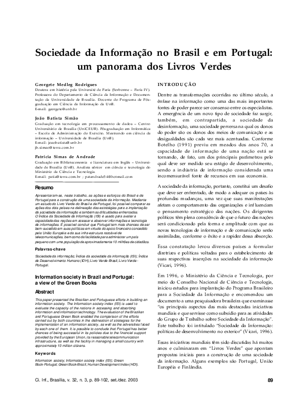(PDF) Sociedade da Informação no Brasil e em Portugal: um panorama dos ...
