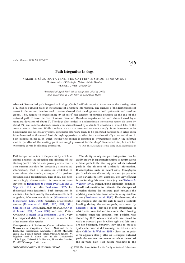 (PDF) Path integration in dogs