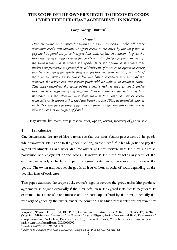 (DOC) THE SCOPE OF THE OWNER'S RIGHT TO RECOVER GOODS UNDER HIRE