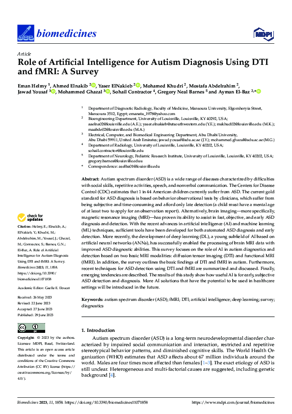 (PDF) Role of Artificial Intelligence for Autism Diagnosis Using DTI ...