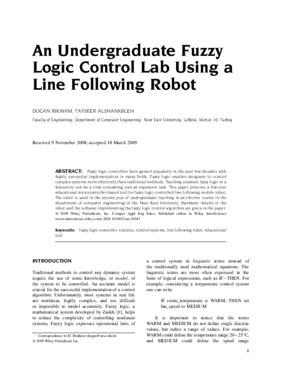 (PDF) An undergraduate fuzzy logic control lab using a line following robot