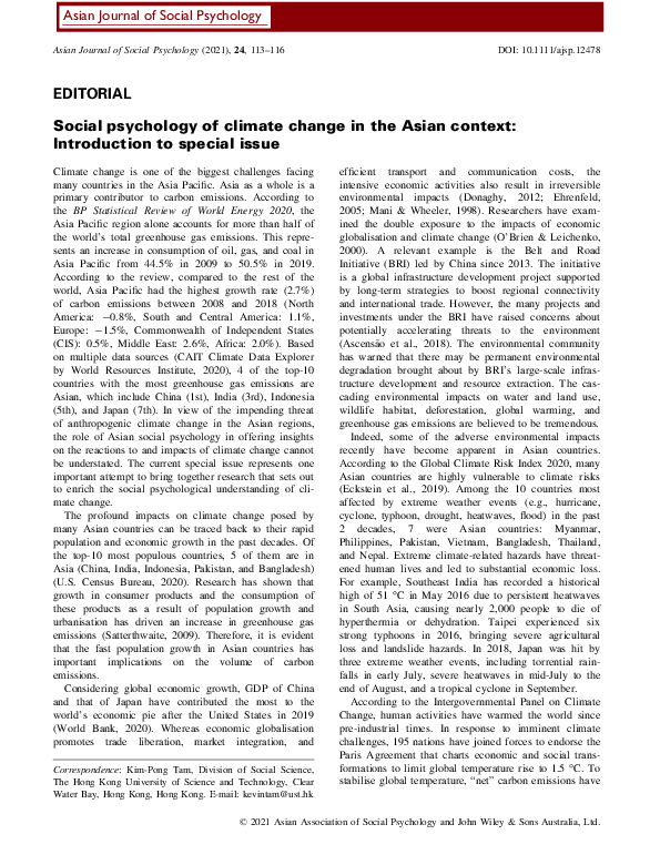 (PDF) Social psychology of climate change in the Asian context ...