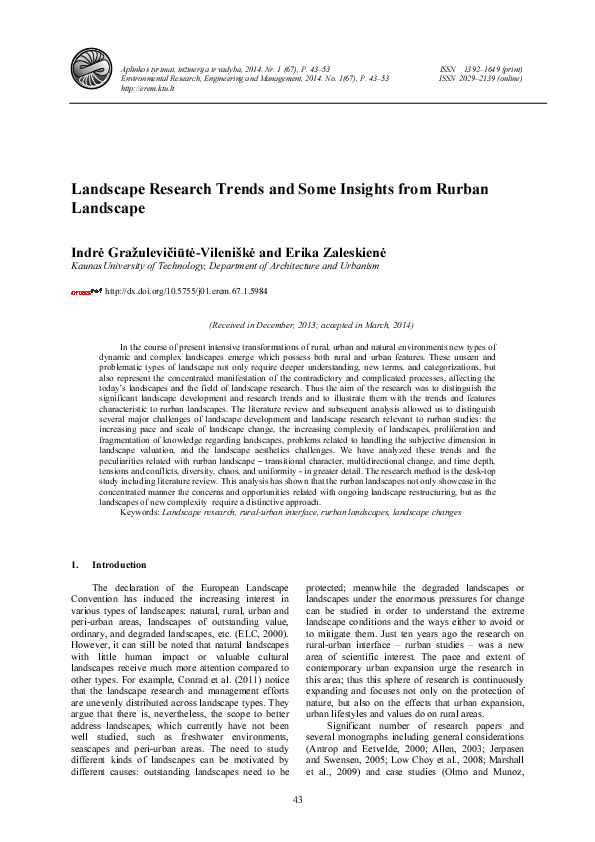 (PDF) Landscape Research Trends and Some Insights from Rurban Landscape