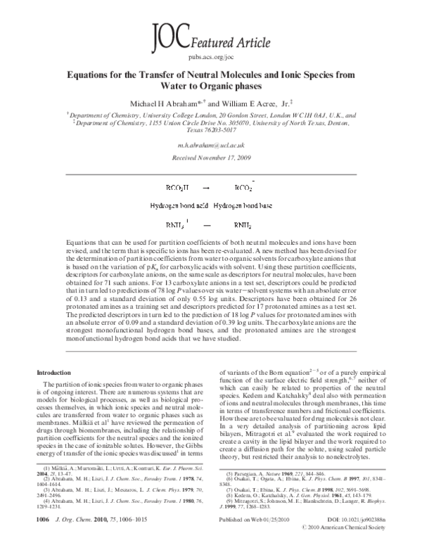 (PDF) Equations for the Transfer of Neutral Molecules and Ionic Species ...