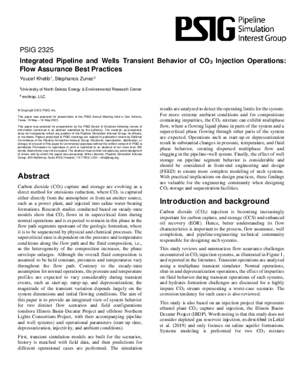 (PDF) Integrated Pipeline and Wells Transient Behavior of CO2 Injection ...