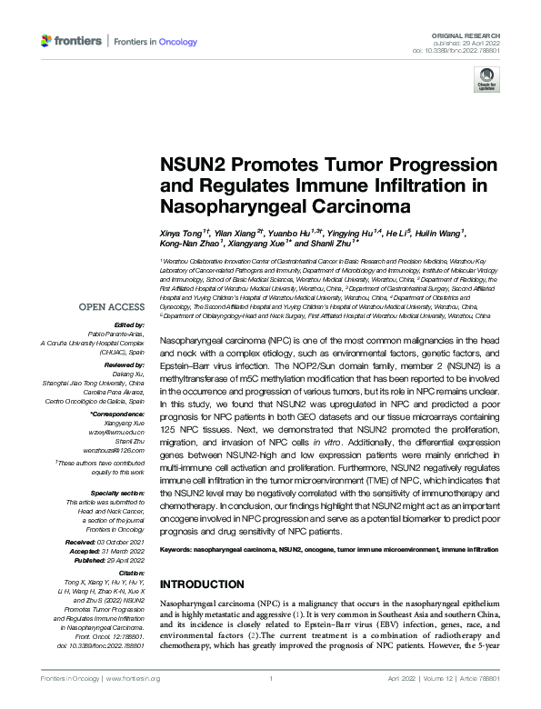 (PDF) NSUN2 Promotes Tumor Progression and Regulates Immune ...