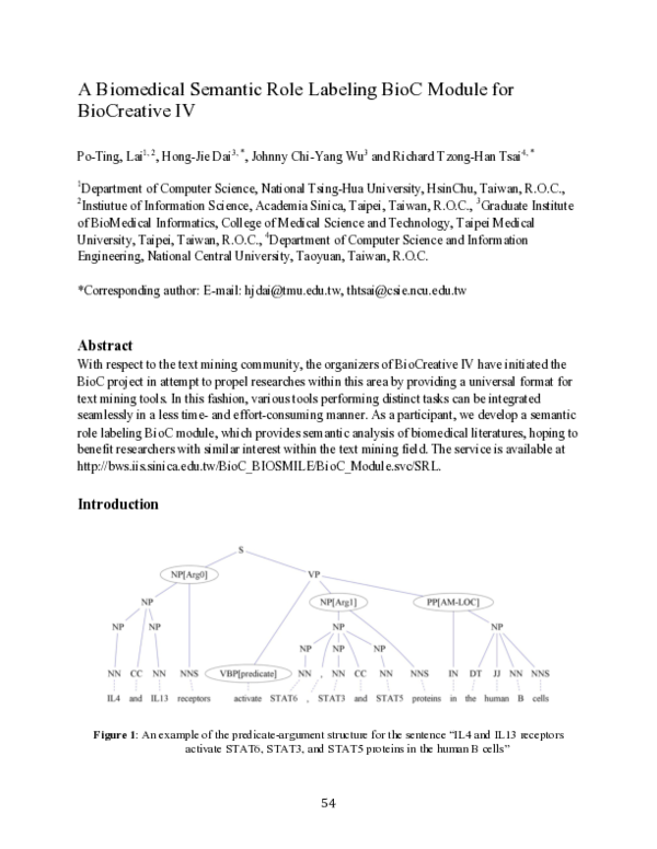 (PDF) ! ! 54 ! A Biomedical Semantic Role Labeling BioC Module for ...