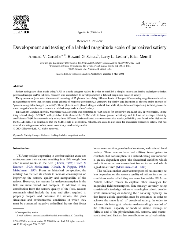 (PDF) Development and testing of a labeled magnitude scale of perceived ...