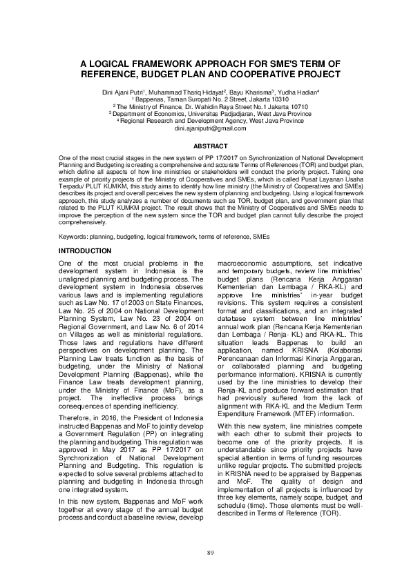 (PDF) A Review of Term of Reference And Budget Plan of SMEs and ...