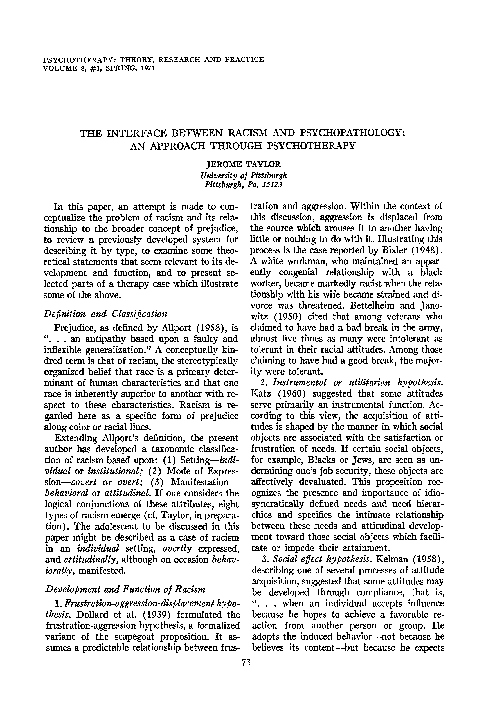 (PDF) The interface between racism and psychopathology: An approach ...