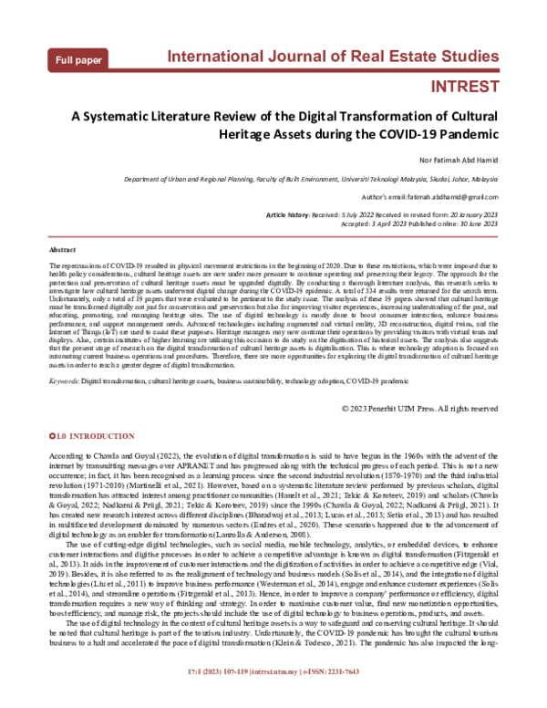 (PDF) Systematic Literature Review of the Digital Transformation of ...