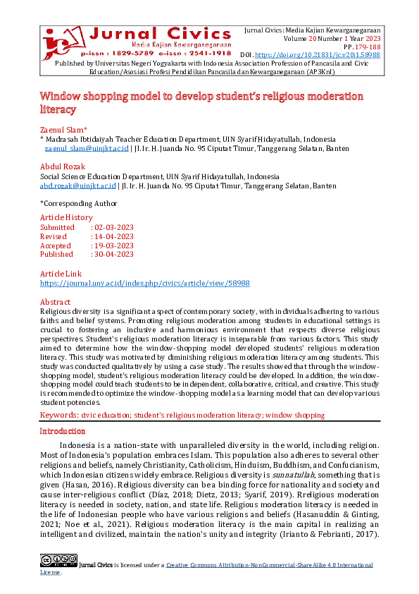 (PDF) Window shopping model to develop student’s religious moderation ...