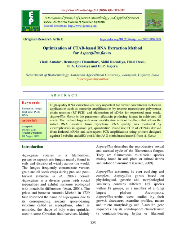 (PDF) Optimization of CTAB-based RNA Extraction Method for Aspergillus ...