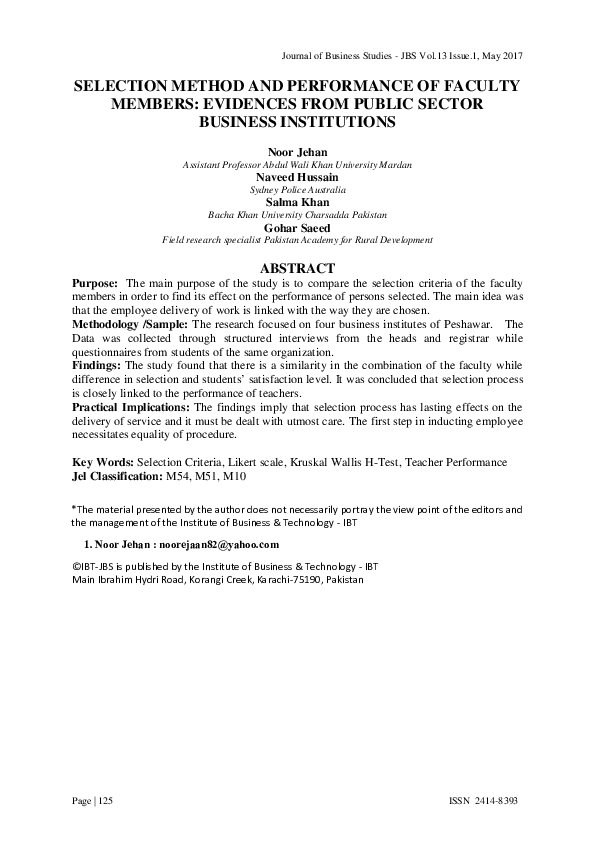 (PDF) Selection Method and Performance of Faculty Members: Evidences ...