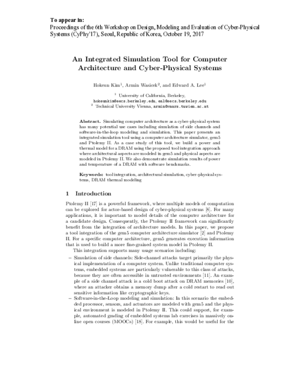 (PDF) An Integrated Simulation Tool for Computer Architecture and Cyber ...