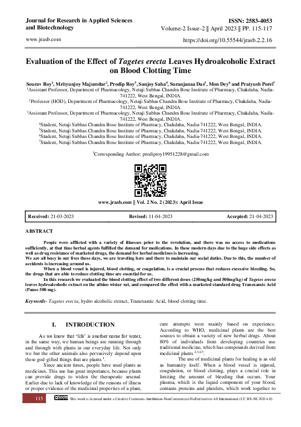 (PDF) Evaluation of the Effect of Tagetes erecta Leaves Hydroalcoholic ...
