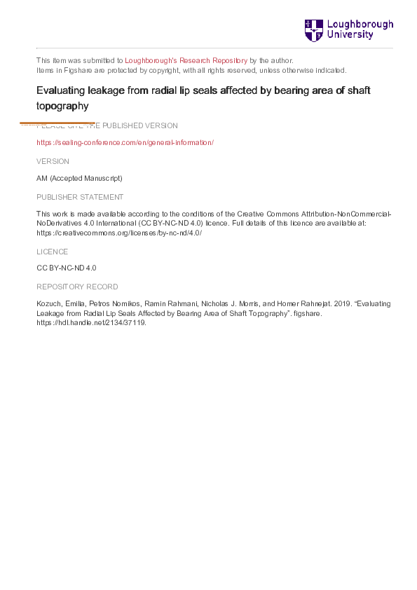 (PDF) Evaluating leakage from radial lip seals affected by bearing area ...