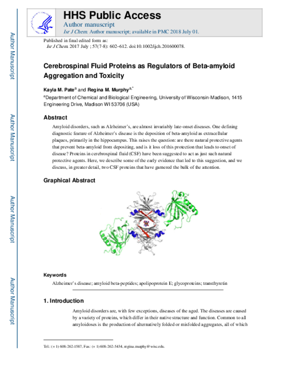 (PDF) Cerebrospinal Fluid Proteins as Regulators of Beta-amyloid ...