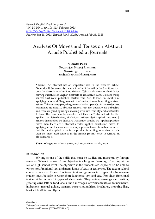 (PDF) Analysis Of Moves and Tenses on Abstract Article Published at ...