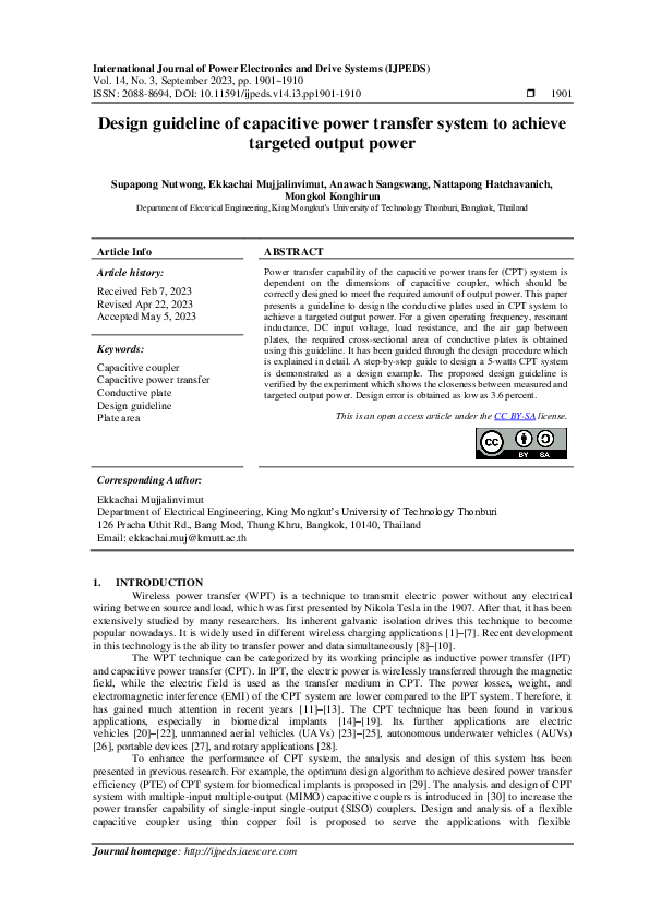 (PDF) Design guideline of capacitive power transfer system to achieve