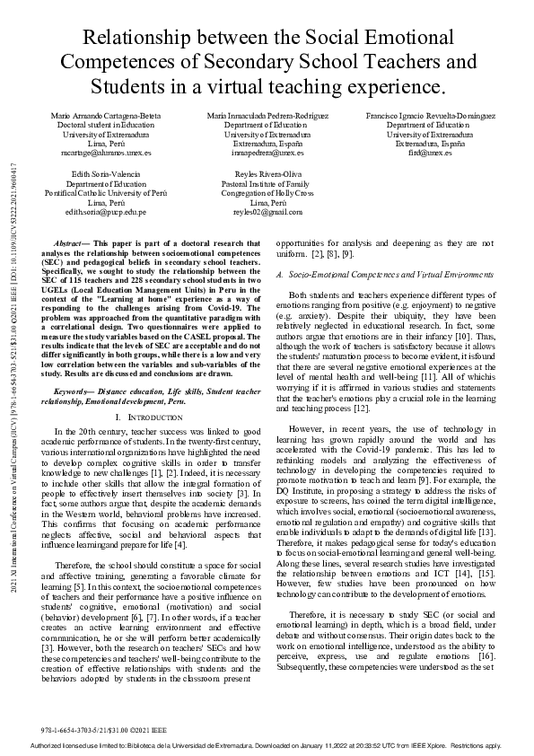 (PDF) Relationship between the Social Emotional Competences of ...