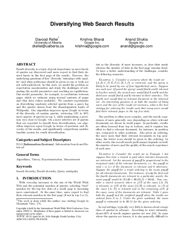 (PDF) Diversifying web search results