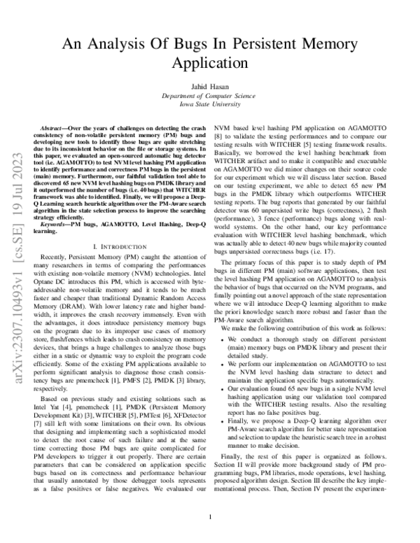 (PDF) An Analysis Of Bugs In Persistent Memory Application