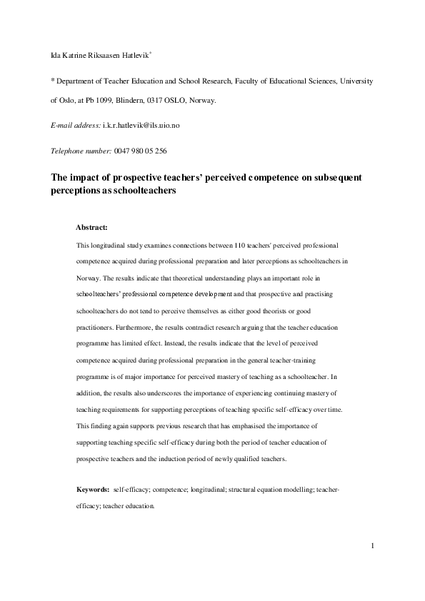 (PDF) The impact of prospective teachers’ perceived competence on ...