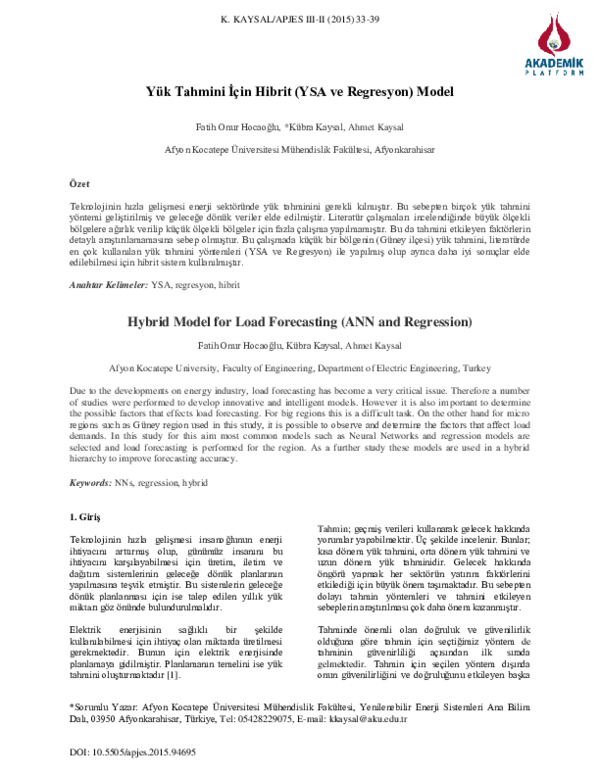 (PDF) Hybrid Model for Load Forecasting (ANN and Regression)