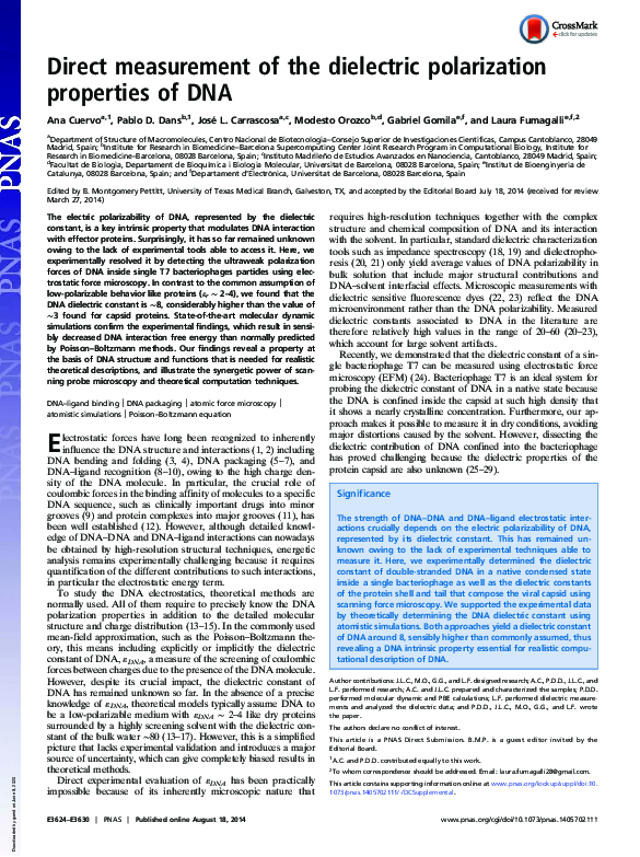 (PDF) Direct measurement of the dielectric polarization properties of DNA