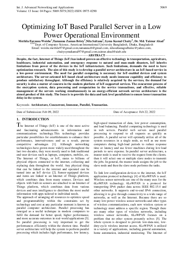 (PDF) Optimizing IoT Based Parallel Server In A Low Power Operational ...
