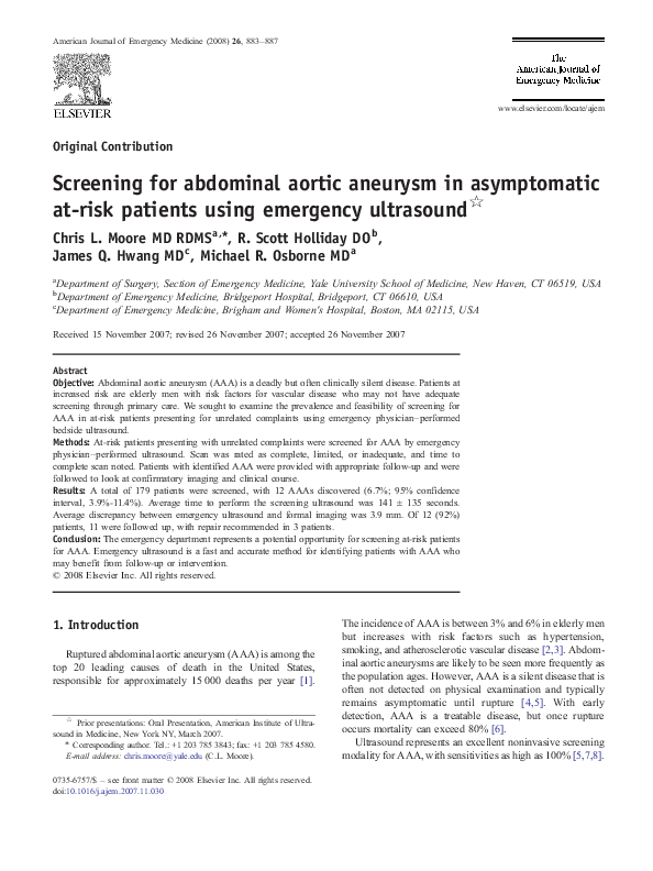 (PDF) Screening for abdominal aortic aneurysm in asymptomatic at-risk ...