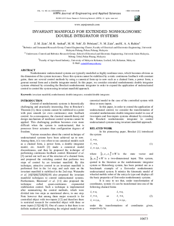 (PDF) Invariant Manifold for Extended Nonholonomic Double Integrator ...