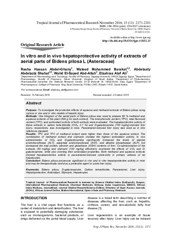 (PDF) In vitro and in vivo hepatoprotective activity of extracts of ...