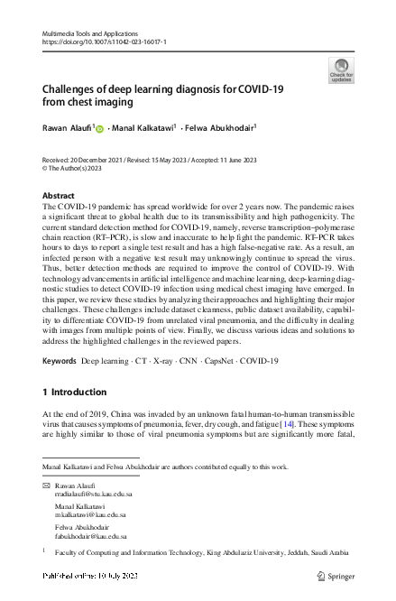 (PDF) Challenges of deep learning diagnosis for COVID-19 from chest imaging