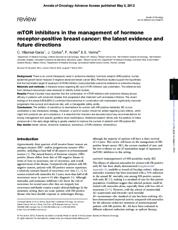 (PDF) mTOR inhibitors in the management of hormone receptor-positive ...